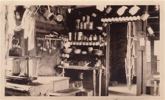 Carter Kitchen 1926. Notice the foldable pipe bunks in the back room! – Credit: Jack Orrok Album
